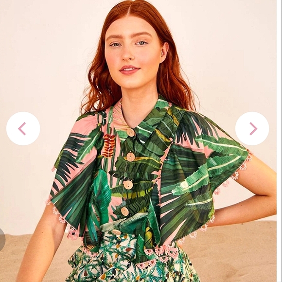 NWT$150 Farm Rio Amazonia Forest Cotton Frilled Shirt Top Sz XS - Picture 4 of 15